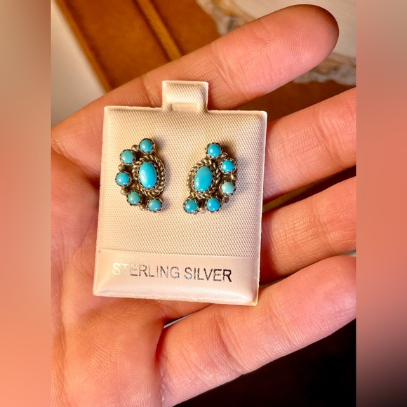 New Vintage Genuine Sleeping Beauty Turquoise Artisan Sterling Silver Earrings - Picture 8 of 11